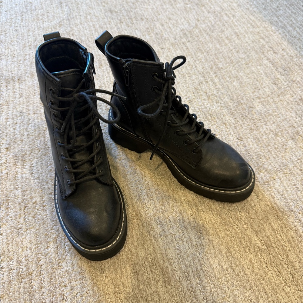 Madden Girl Black Lace-Up Combat Boots with Side Zipper